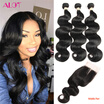 Brazilian Hair Body Wave 7A 3pcs Human Hair bundles With closure Natural Black