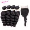 Alot Human Hair Bundle with Lace Closure 44 Loose Wave Brazilian Virgin Hair Loose Curl 4 Bundles with Closure 5Pcs Lot