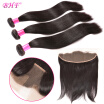 BHF Hair Straight Peruvian Hair With Frontal Pre Plucked 100 Human Hair Weave 3 Bundles Non Remy 134 Swiss Lace Closure