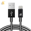 D8 MFI Certified Apple Data Cable Metal Braid Quick Charge Power Cord iPhone8X 7plus 6s 6 5s Charging Data Cable 1m Matt Black