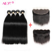 Alot Straight Hair 4 Bundle Hair with Lace Frontal 134 Brazilian Virgin Human Hair Striaght with Frontal Closure Natural Black