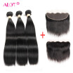 Alot Hair Products Indian Human Straight 3 Bundle Hair with Lace Frontal Closure 134 inch Double Weft Tight & Neat