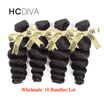 HCDIVA Loose Wave Peruvian Virgin Human Hair Bundle 10 Pcs Lot Natural Black Hair Extensions