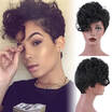 AISI HAIR short curly wig with bangs synthetic pixie wigs for women side part Black Full Wigs Heat Resistant Fiber Wig