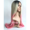 24 INCHES BLACK BLONDE PINK OMBRE STRAIGHT LACE FRONT WIG