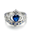 Exquisite Love Design Crown Hand Heart Claddagh Ring Set Sliver Color Blue CZ Diamond Crystal Rings for Women R616