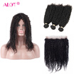 Alot 360 Lace Frontal With Bundles Indian Virgin Hair With Closure Kinky Curly 7A Pre Plucked 360 Lace Frontal Closure With 3 Bund