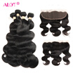 Alot Indian Body Wave Lace Frontal Closure With Bundles 4 Pcs Free Shipping Indian Virgin Hair Body Wave 4 Bundles With Closure