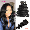 Alot Hair Brazilian Virgin Hair Body Wave 4 Bundle with Lace Closure 44 inch 100 Real Unprocessed Human Hair Bundle with Closure