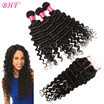 BHF Hair Malaysian Virgin Hair With Silk Base Closure Baby Hair Deep Wave Bundles Natural Cheap Wavy