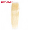 HOTLOVE Hair Brazilian 613 Blonde Straight Lace Closure 4x4 Brazilian Virgin Hair Closure Free Part Bleached Knots With Baby Hair