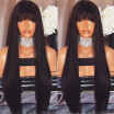 Virgin Brazilian Glueless Straight Lace Front Human Hair Wig with Bangs Straight Chinese Bangs Lace Front Wigs for Black Women