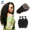 Original Brazilian Human Hair Deep Wave 3 Bundles with Closure Overnight Free Shipping