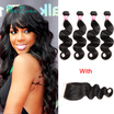 Bundles with Lace Closures Grade 7A Brazilian Body Wave Hair with Closure 4 Bundles Brazilian Virgin Hair with Closure