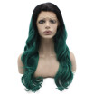 Iwona Synthetic Hair Lace Front Long Wavy Ombre Dark Green Wig