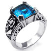 Hpolw Mens Cubic Zirconia Stainless Steel RingCarved with sacred Fu Wen Vintage fashion Gothic royalblue crystal wedding ring