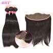 BHF Hair 100 Human Hair Weave Brazilian 3 Bundles Straight Hair With Lace Frontal Closure 134 Frontal Natural Color Remy Hair