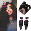 360 Lace Frontal with Bundles 2 Pcs Brazilian Virgin Hair Loose Wave Weft with 360 Lace Frontal Closure Sexy 7A Human Virgin Hair
