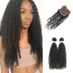 kiss hair 8A grade nature color kinky curly hair weaving original Brazilian human hair extension 2 bundles with 44 lace closure