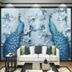 Chinese Style 3D Embossed Blue Peacock Oil Painting Mural Wallpaper Living Room TV Sofa Hotel Background Wallpaper Classic Decor