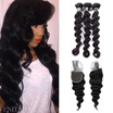 Amazing Star Loose Wave with Closure Indian Virgin Loose Wave Hair Bundles with Closure Free Part Excellent Texture Soft
