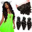 8A Brazilian Human Virgin Hair loose wave 3 Bundles With Ear to Ear 13x4 Lace Frontal Closure 1B