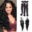 Star Show Peruvian Virgin Hair 3 Bundles With Closure Loose Wave With Closure Soft&Bouncy Human Hair Closure With Baby Hair