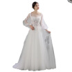 Simple Light Hand Made Embroidery Juliet Sleeves V Neck A Line Wedding Dress