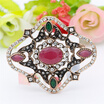 Trendy Turkish Women Round Resin Rhinestone Vintage Brooch Antique Gold Color Flower Corsage Indian Bohemia Ethnic Retro Jewelry