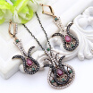 Vintage Turkish Women Tulip Flower Jewelry Sets Antique Gold Color Resin Earring Rhinestone Necklace Nigeria Bridal Jewelry Set