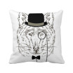 British Style Gentle Wolf With Hat Bow Tie Glass Square Throw Pillow Insert Cushion Cover Home Sofa Decor Gift