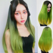 JUNSI Wig Synthetic Hair Fashion Long Light Green Wig Ombre Yellow Color Natural Straight Hair New Fashion Sexy Wigs