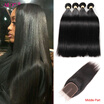 Alot Hair Products Malaysian Straight Wave Lace Closure Remy Weft Hair Weave 4 Bundles Human Hair Bundles With Closure
