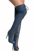 New Arrival 2017 Blue Denim Women Boots Peep Toe High Heel Over The Knee Boots Sexy Lace Up Thigh High Boots Zipper Long