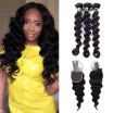 Amazing Star Peruvian Virgin Hair Loose Wave Bundles with Closure Human Hair Bundles with Closure 4x4 Inch Free Part Lace Closure