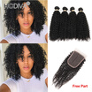 HCDIVA India Virgin Hair Kinky Curly 4 bundle with Lace Closure Natural Black Unprocessed India Virgin Human Bundle with Closure