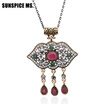 Gorgeous Brand Turkish Design Flower Necklaces Thin Chain Red Resin Acrylic Pendants Vintage Party India Women Wedding Jewelry