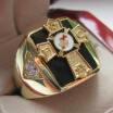 Hot Selling Natural Onyx 18k Gold Plated NEW Mens Knights TEMPLAR Past Commander Crest Ring