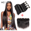 4 Bundle Straight Hair with Pre Plucked Lace Frontal Closure Indian Unprocessed Virgin Human Hair Weft with Closure Natural Black