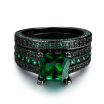 Top Quality CZ Diamond Cubic Zirconia Created Green Crystal Square Ring Set Black Color Party Rings R689