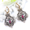 Vintage Turkish Women Big Flower Long Drop Hook Earring Antique Color Resin Jewelry Arabesque Patterns Rhinestone India Earrings