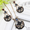 Vintage Turkish Women Flower Dangle Earrings Love Necklace Jewelry Sets Hollow Black Paint Antique Gold Resin Ethnic Bijoux