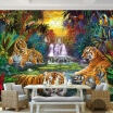 Custom Photo Wall Paper Original Forest Waterfall Tigers Animal 3D Large Mural Wallpaper For Living Room Bedroom Papel De Parede