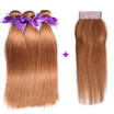 Color 30 Peruvian Straight Hair 3 Bundles With Closure New Arrival Peruvian Honey Blonde Remy Human Hair Weave Bundles With Lace
