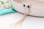Luxurious Copper Brooch Jewelry Pin Cute Tassel Owl Crystal Brooches Corsage Broche Gold Plating Animal Brooch Hijab Scarf Pin