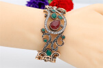 Vintage Trendy Turkish Hollow Flower Sculpture Bracelet Bangle Retro Jewelry Antique Gold Color Pulseira kit Party Accessories