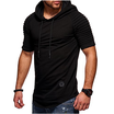 Summer Mens Casual Tops Fashion Short Sleeved T-shirt Solild Color Fold Round Neck Hooded Pullovers Clothes Mens T-shirt