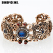 SUNSPICE MS Vintage Turkish Women Love Bracelet Bangle Hollow Flower Cuff Pulseiras Charms Bracelet Indian Jewelry Ethnic Bijoux