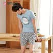 Urban front still mens pajamas cotton short-sleeved shorts fresh Korean version of the home service suit FH7001 light gray strip L