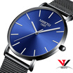 NIBOSI Men Blue Watch Ultra thin Fashion Male Wristwatch Mesh Watchband Business Watches Waterproof Black Clock Relogios Quartzo
